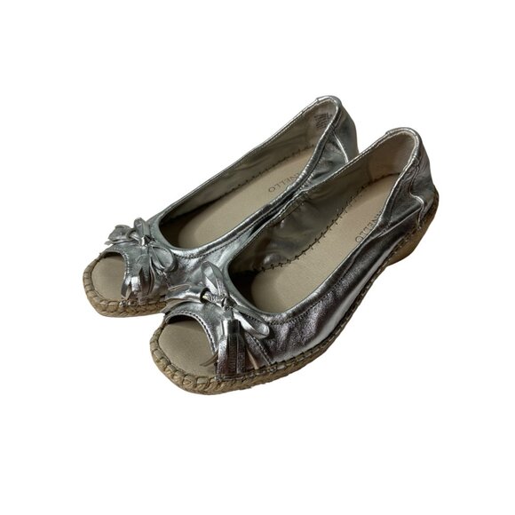 Tignanello TGNAIF3 Wedge Espadrilles Tan Silver Size 6.5M Peep Toe Comfort - Picture 2 of 10